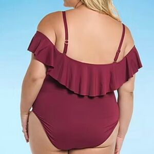 NWT Mynah one piece swimsuit ruffle rose wine size 18W